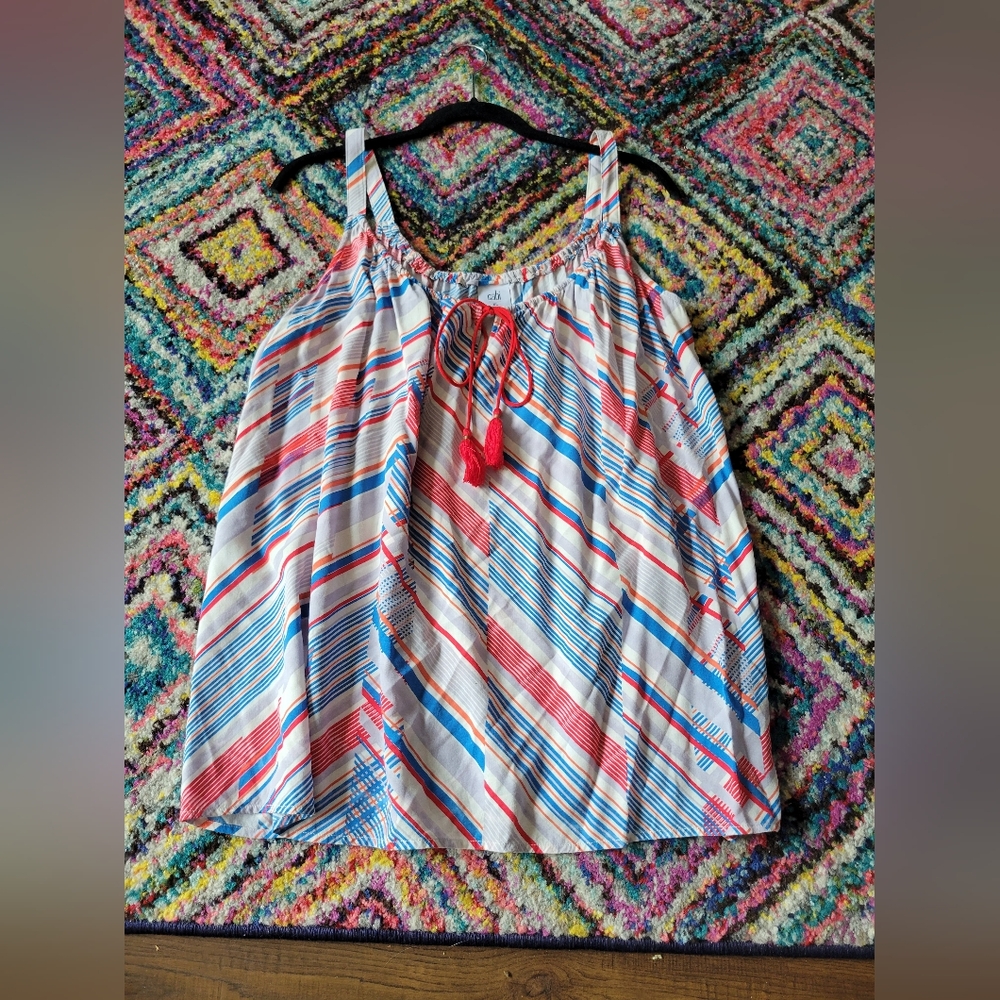 CAbi Striped Sleeveless Tank in White, Red & Blue